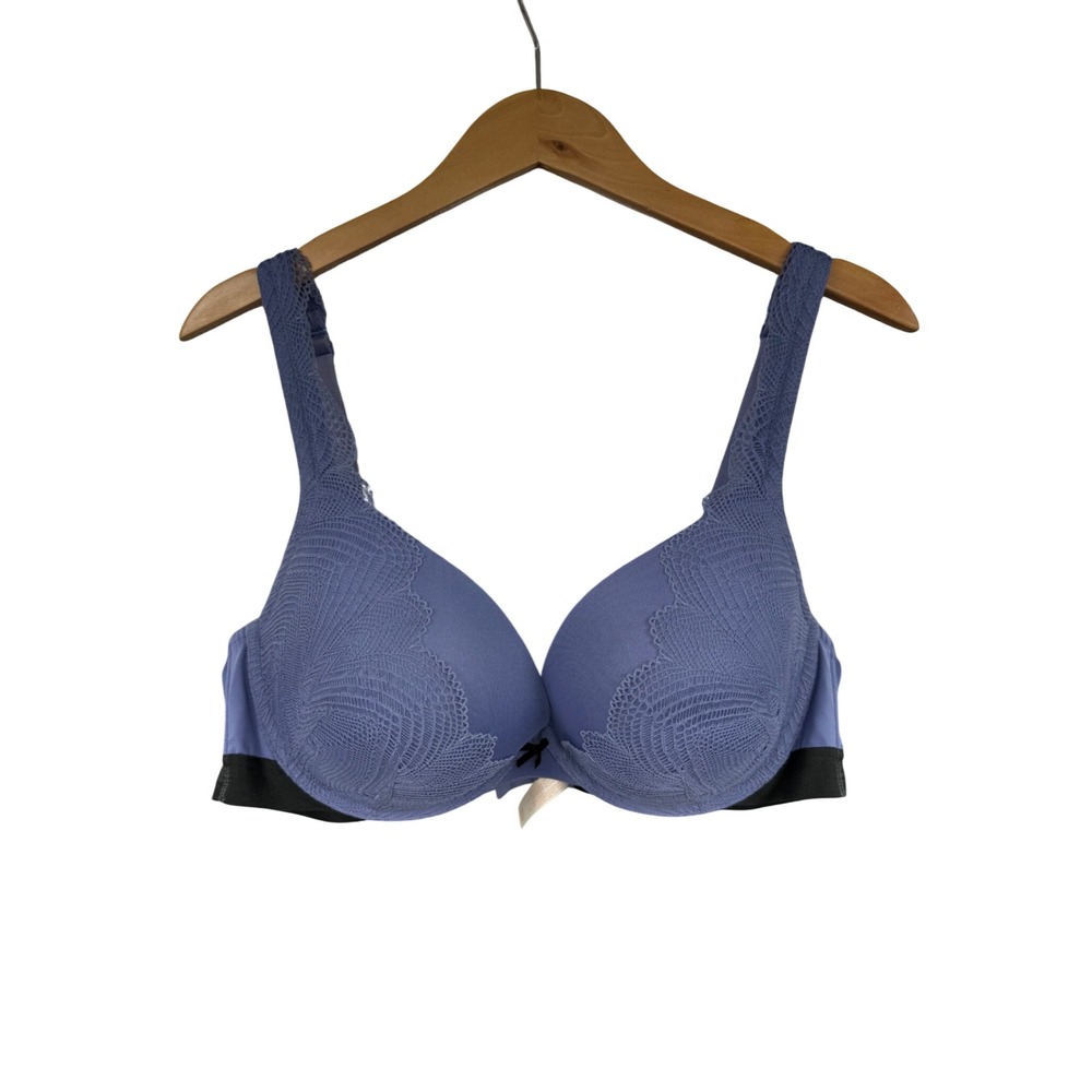 Cacique Boost Plunge Bra 42D Lace Underwire Padded Lift Lane Bryant purple